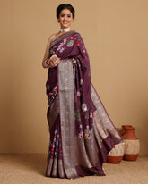 BURGUNDY WOVEN FLORAL SAREE